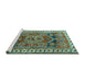 Sideview of Machine Washable Persian Turquoise Traditional Area Rugs, wshtr1413turq