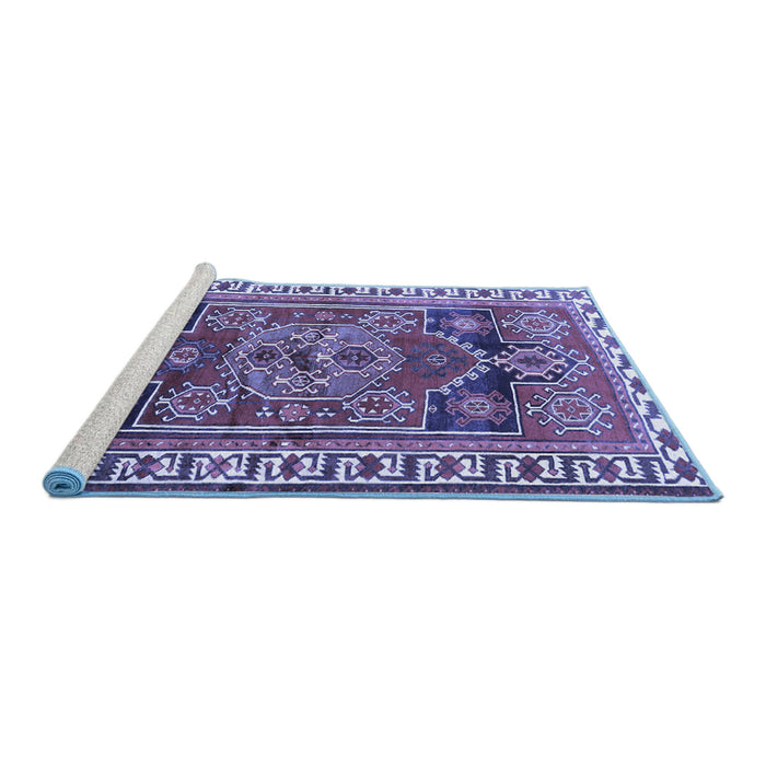 Sideview of Machine Washable Persian Blue Traditional Rug, wshtr1413blu