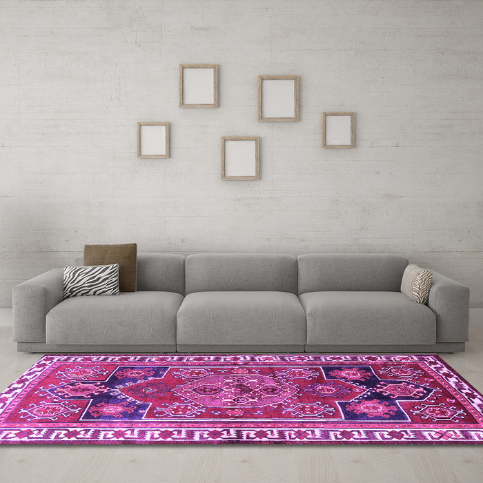 Machine Washable Persian Purple Traditional Area Rugs in a Living Room, wshtr1413pur