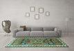 Machine Washable Persian Turquoise Traditional Area Rugs in a Living Room,, wshtr1413turq