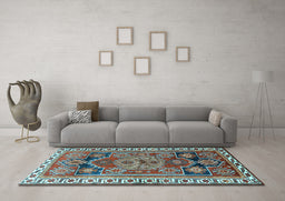 Machine Washable Persian Light Blue Traditional Rug in a Living Room, wshtr1413lblu