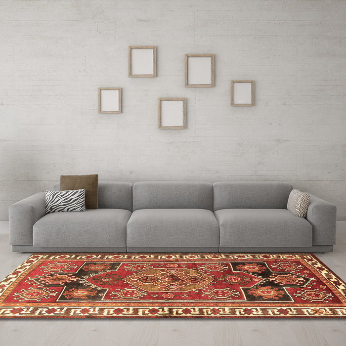 Machine Washable Persian Brown Traditional Rug in a Living Room,, wshtr1413brn
