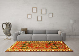 Machine Washable Persian Yellow Traditional Rug in a Living Room, wshtr1413yw