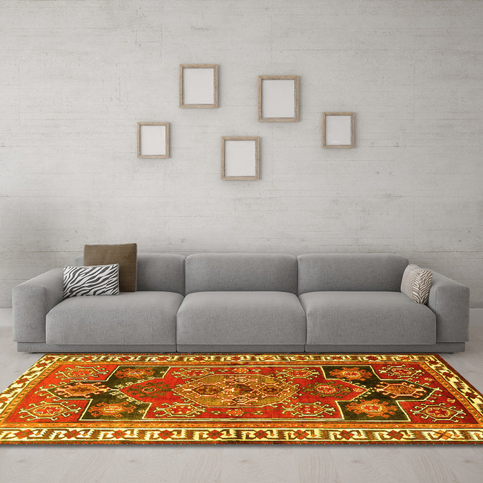 Machine Washable Persian Yellow Traditional Rug in a Living Room, wshtr1413yw