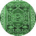 Round Persian Emerald Green Traditional Rug, tr1413emgrn