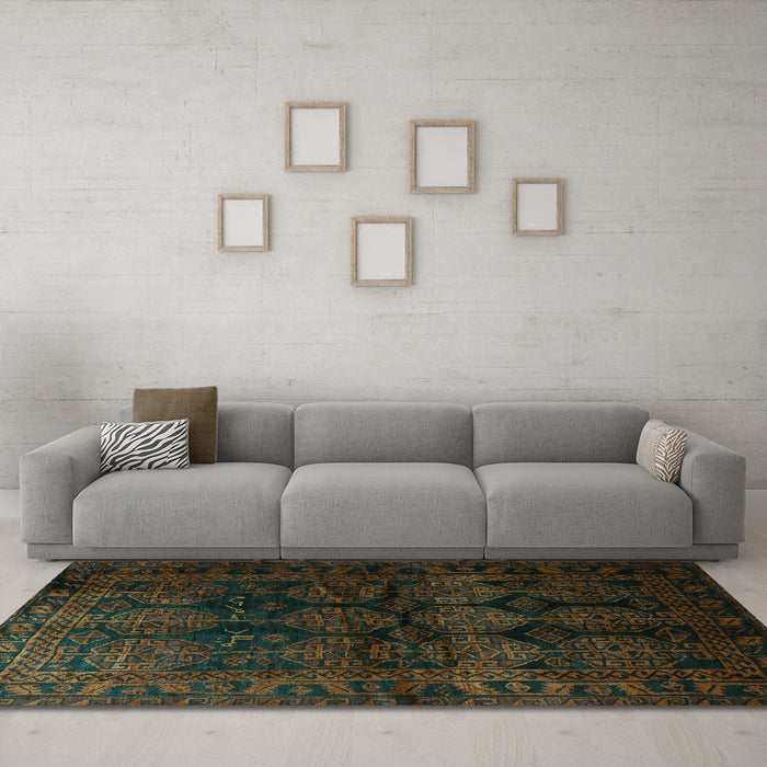 Machine Washable Persian Turquoise Traditional Area Rugs in a Living Room,, wshtr1414turq