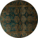 Round Persian Turquoise Traditional Rug, tr1414turq