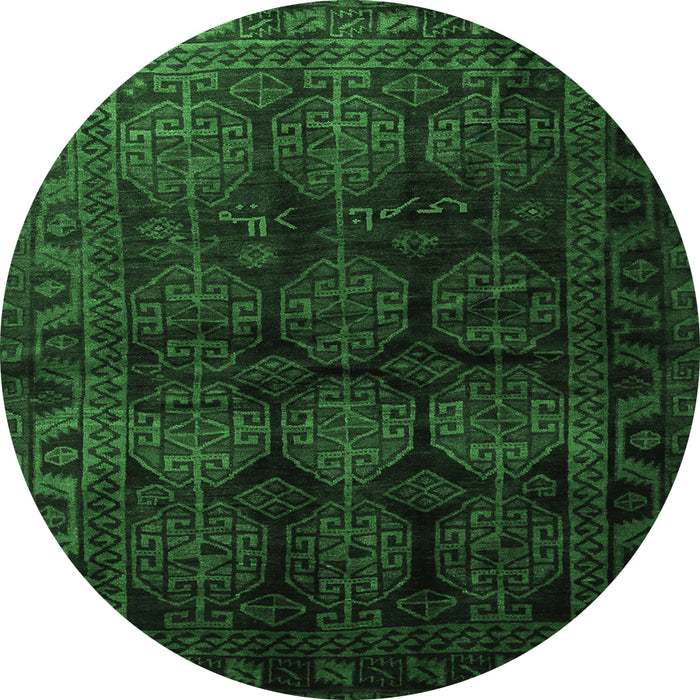 Round Persian Emerald Green Traditional Rug, tr1414emgrn