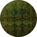 Square Persian Green Traditional Rug, tr1414grn