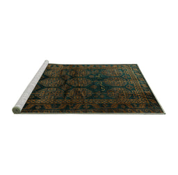Sideview of Machine Washable Persian Turquoise Traditional Area Rugs, wshtr1414turq