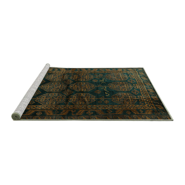 Sideview of Machine Washable Persian Turquoise Traditional Area Rugs, wshtr1414turq