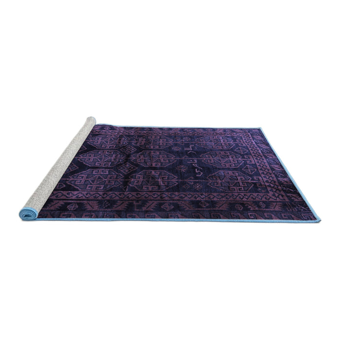 Sideview of Machine Washable Persian Blue Traditional Rug, wshtr1414blu