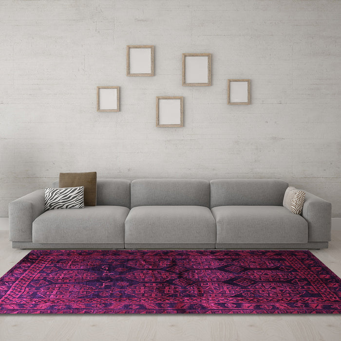 Machine Washable Persian Purple Traditional Area Rugs in a Living Room, wshtr1414pur
