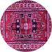 Round Machine Washable Persian Pink Traditional Rug, wshtr1415pnk