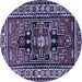 Round Persian Blue Traditional Rug, tr1415blu