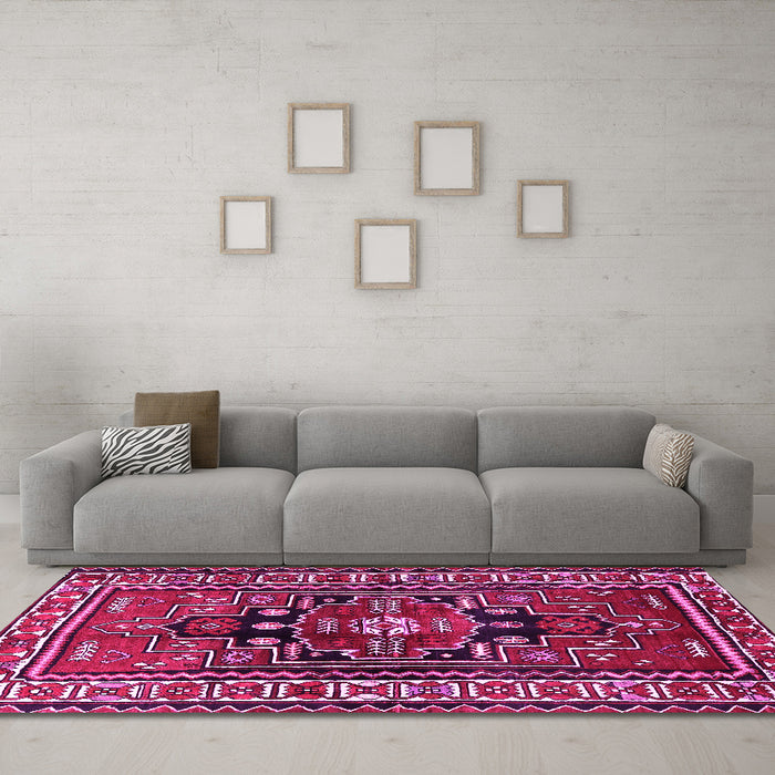 Machine Washable Persian Pink Traditional Rug in a Living Room, wshtr1415pnk