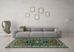 Machine Washable Persian Turquoise Traditional Area Rugs in a Living Room,, wshtr1415turq