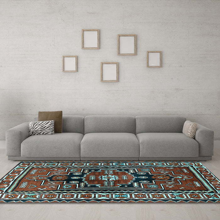Machine Washable Persian Light Blue Traditional Rug in a Living Room, wshtr1415lblu