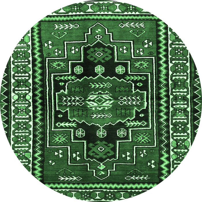 Round Persian Emerald Green Traditional Rug, tr1415emgrn