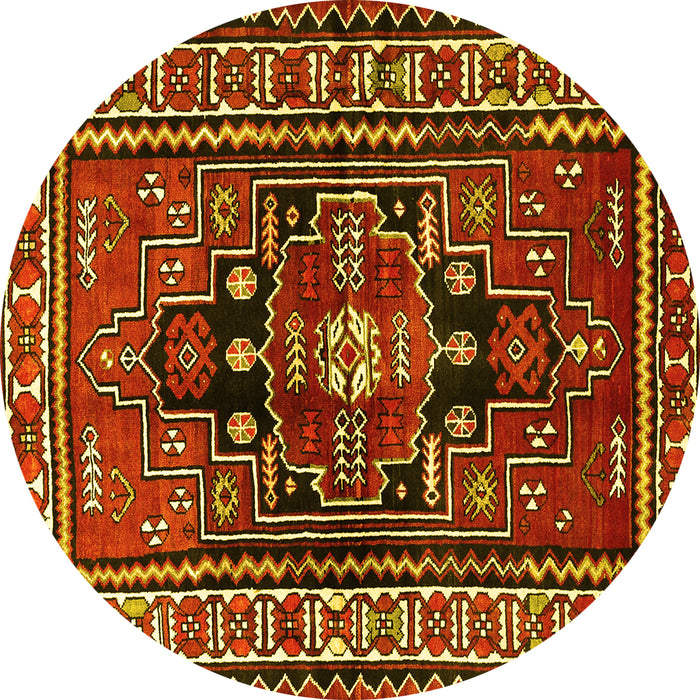 Round Machine Washable Persian Yellow Traditional Rug, wshtr1415yw