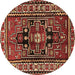 Round Persian Brown Traditional Rug, tr1415brn