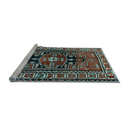 Sideview of Machine Washable Persian Light Blue Traditional Rug, wshtr1415lblu