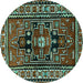 Round Persian Turquoise Traditional Rug, tr1415turq