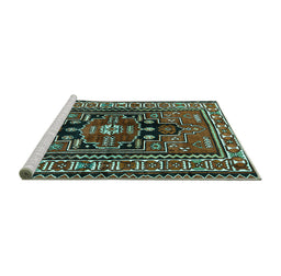 Sideview of Machine Washable Persian Turquoise Traditional Area Rugs, wshtr1415turq