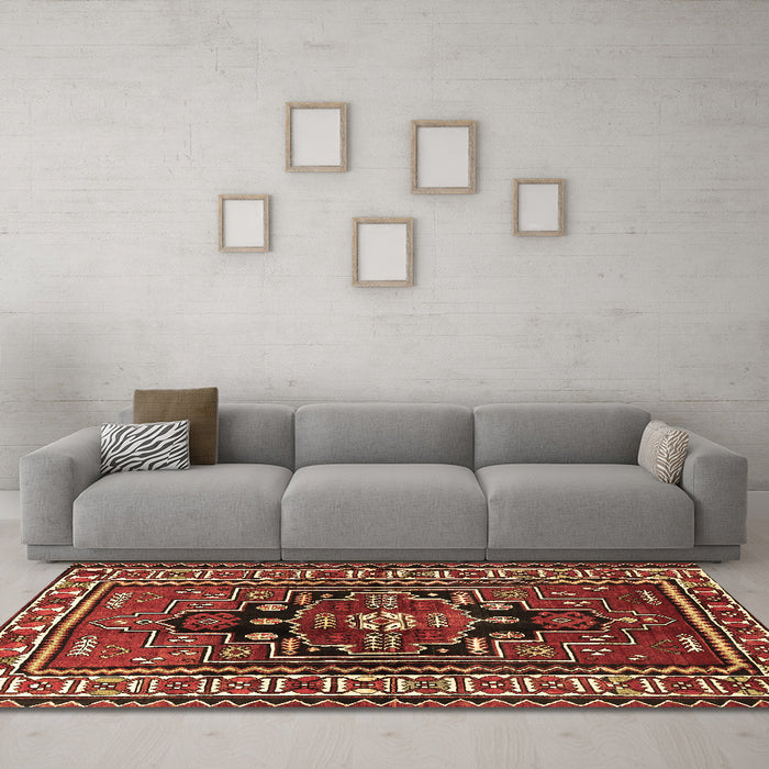Machine Washable Persian Brown Traditional Rug in a Living Room,, wshtr1415brn