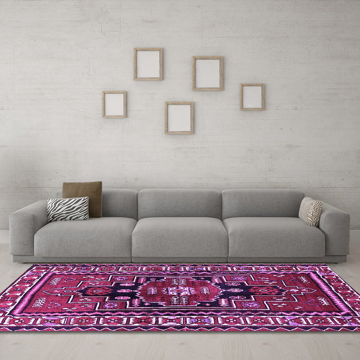 Machine Washable Persian Purple Traditional Area Rugs in a Living Room, wshtr1415pur