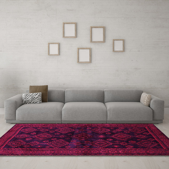 Machine Washable Persian Pink Traditional Rug in a Living Room, wshtr1416pnk