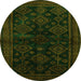 Square Persian Green Traditional Rug, tr1416grn
