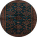 Round Persian Light Blue Traditional Rug, tr1416lblu