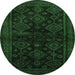 Round Machine Washable Persian Emerald Green Traditional Area Rugs, wshtr1416emgrn