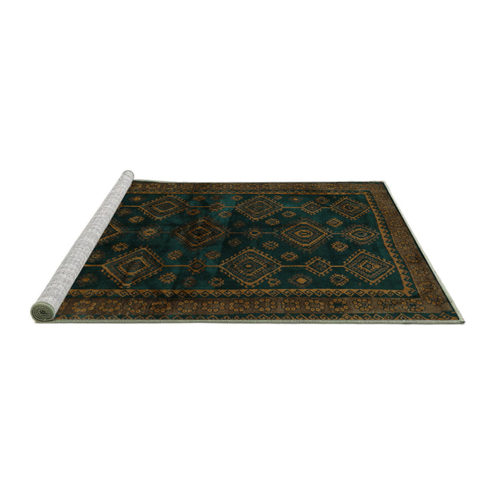 Sideview of Machine Washable Persian Turquoise Traditional Area Rugs, wshtr1416turq