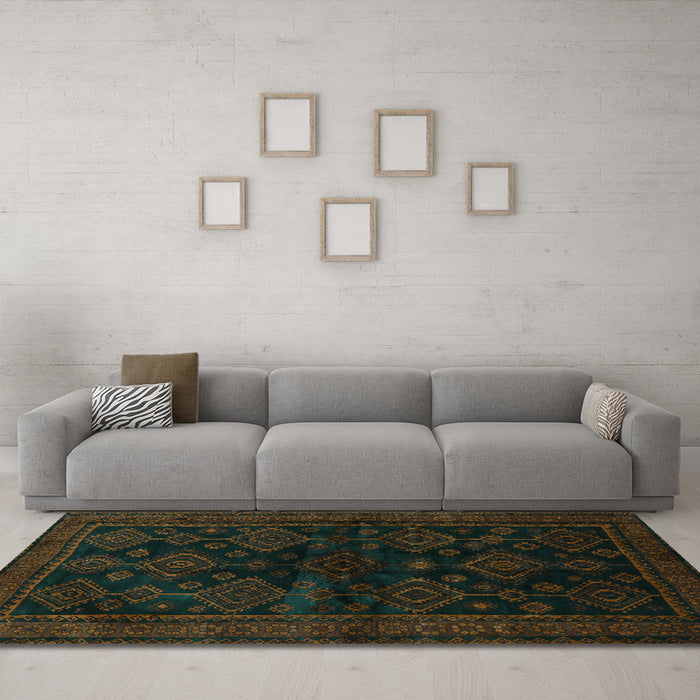 Machine Washable Persian Turquoise Traditional Area Rugs in a Living Room,, wshtr1416turq