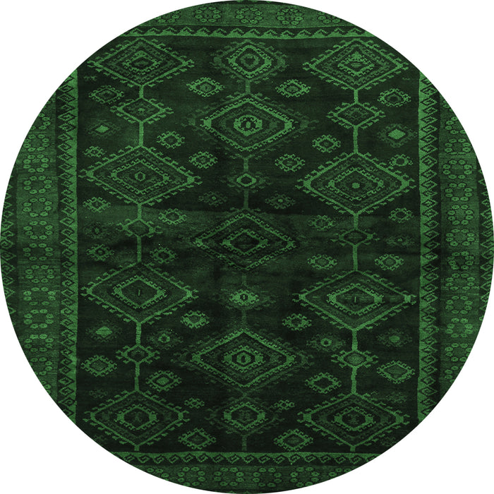 Round Persian Emerald Green Traditional Rug, tr1416emgrn