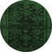 Round Persian Emerald Green Traditional Rug, tr1416emgrn