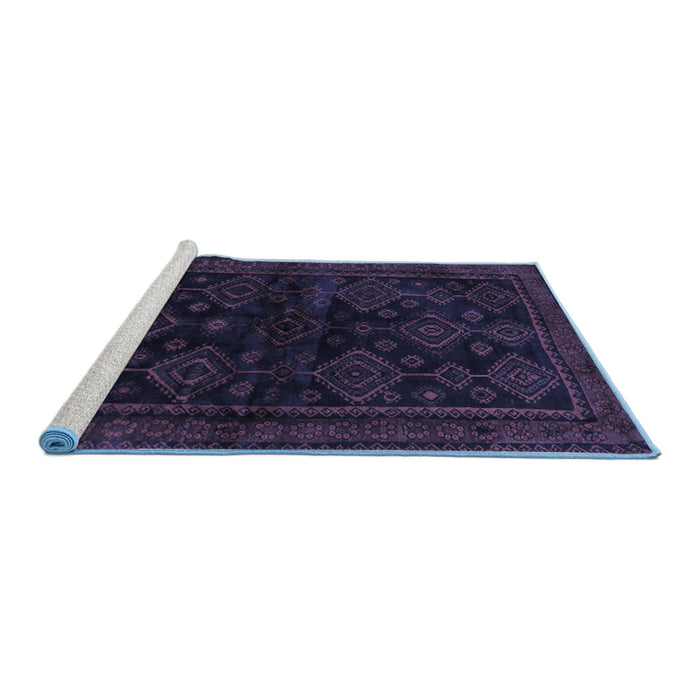 Sideview of Machine Washable Persian Blue Traditional Rug, wshtr1416blu