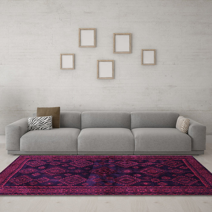 Machine Washable Persian Purple Traditional Area Rugs in a Living Room, wshtr1416pur