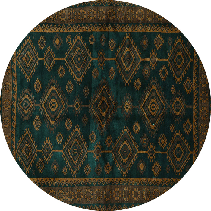 Round Persian Turquoise Traditional Rug, tr1416turq