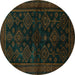 Round Persian Turquoise Traditional Rug, tr1416turq