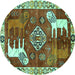 Round Animal Turquoise Traditional Rug, tr1417turq