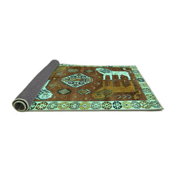 Sideview of Animal Turquoise Traditional Rug, tr1417turq