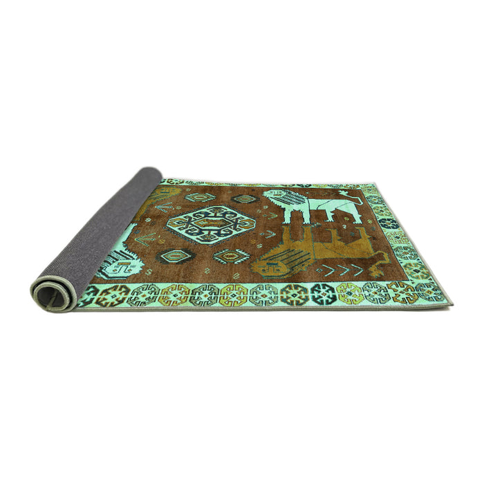 Sideview of Animal Turquoise Traditional Rug, tr1417turq