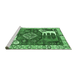 Sideview of Machine Washable Animal Emerald Green Traditional Area Rugs, wshtr1417emgrn