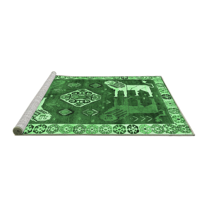 Sideview of Machine Washable Animal Emerald Green Traditional Area Rugs, wshtr1417emgrn