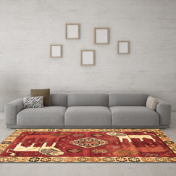 Machine Washable Animal Brown Traditional Rug in a Living Room,, wshtr1417brn