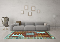 Machine Washable Animal Light Blue Traditional Rug in a Living Room, wshtr1417lblu
