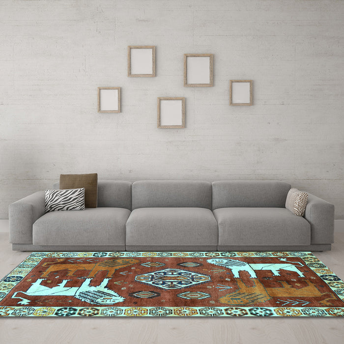 Machine Washable Animal Light Blue Traditional Rug in a Living Room, wshtr1417lblu